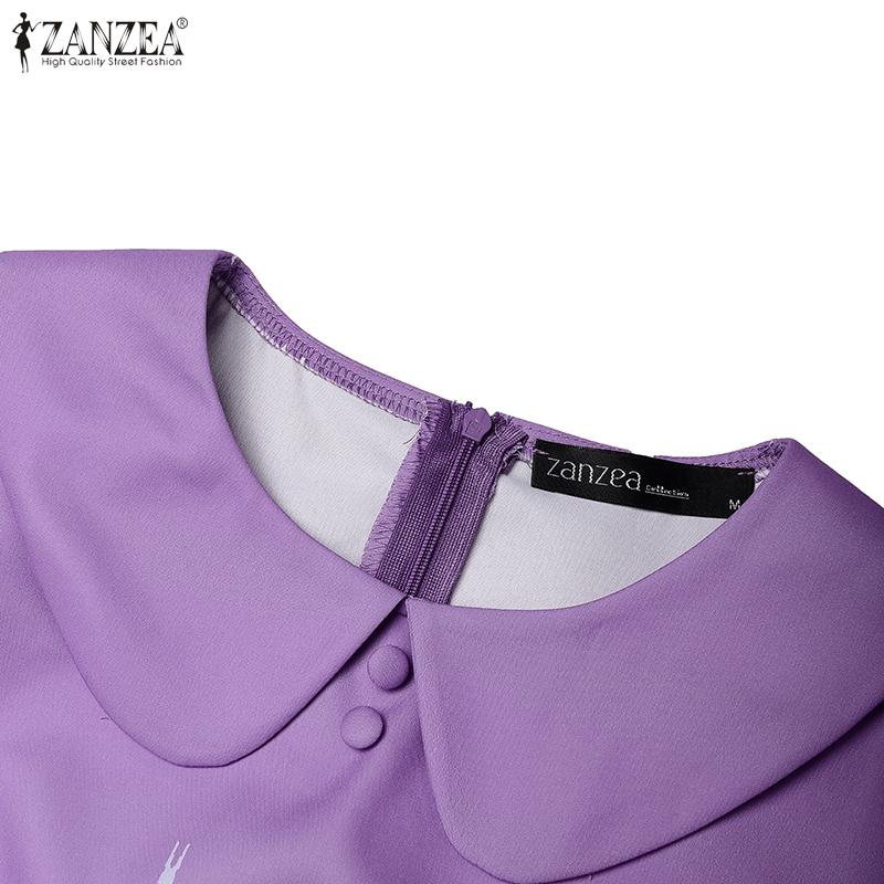 ZANZEA Vestido Casual de Verano para Mujer con Cuello de Muñeca y Manga Corta Estampado