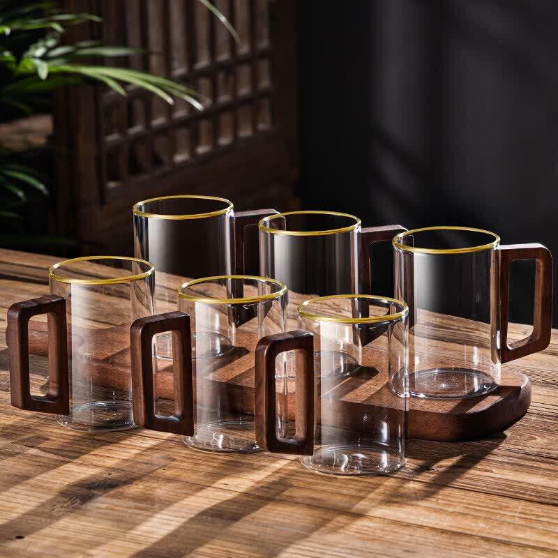 Youluo Glass Teacup Set with Wooden Handle