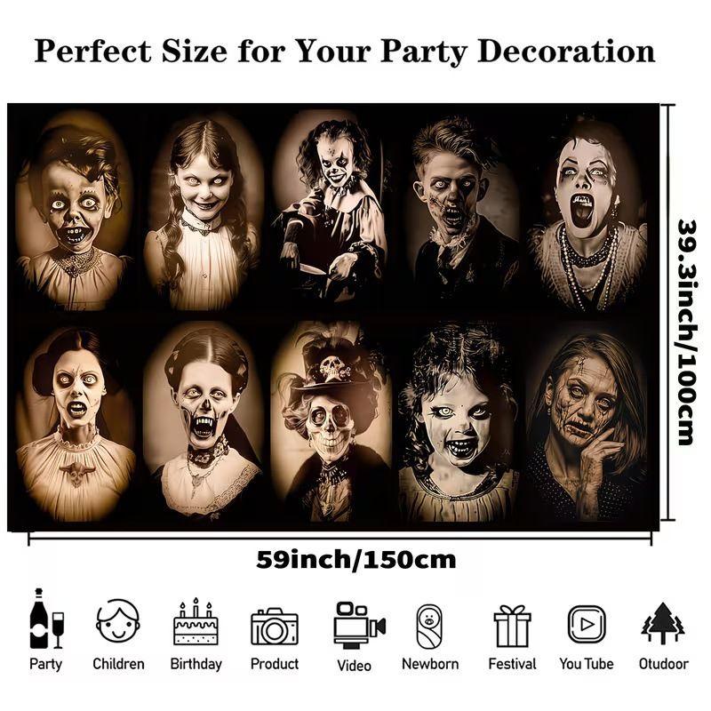 VIKAMA Vintage Creepy Doll Halloween Backdrop Antique Horror Banner Adult Spooky Party Photo Booth Wall Decor Background