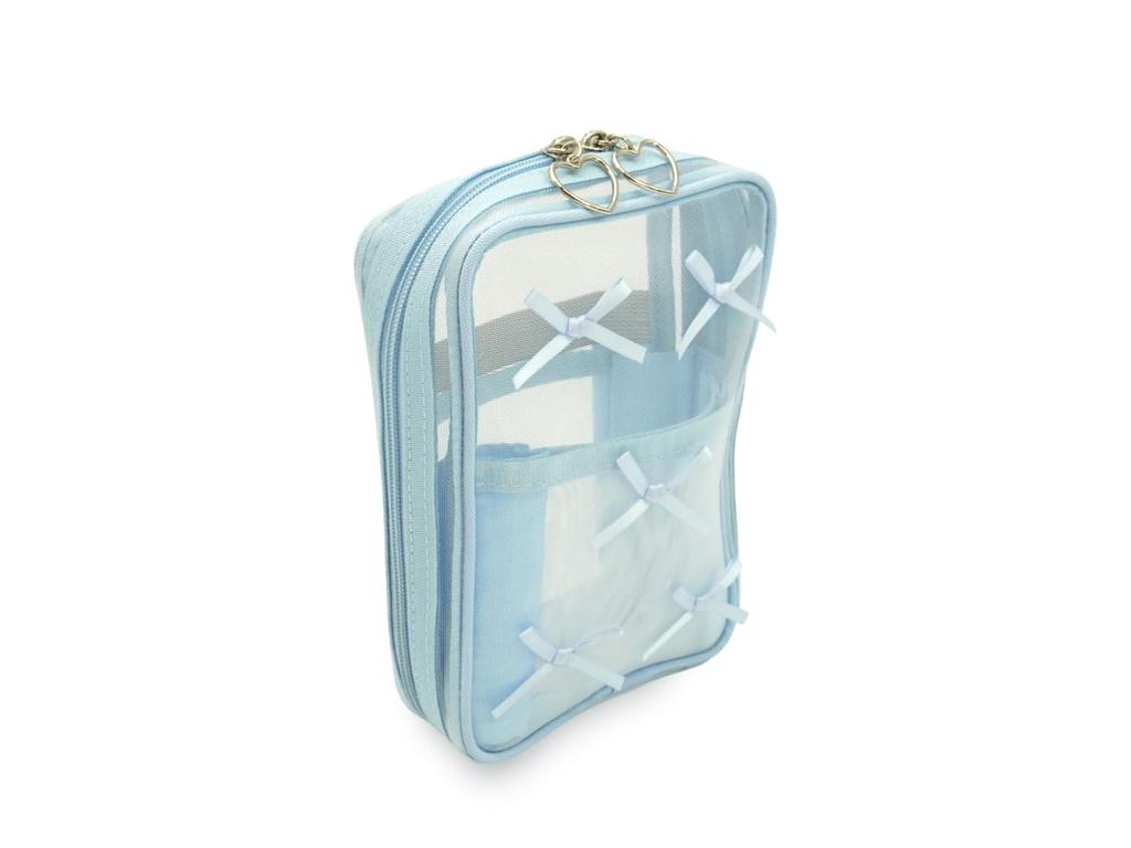 Tulle Vertical Accordion Large Perfect for or Any MSNJZ453 Multi-ribbon Pouch, Capacity, Self-standing, Makeup, Travel, Occasion. (light Blue)
