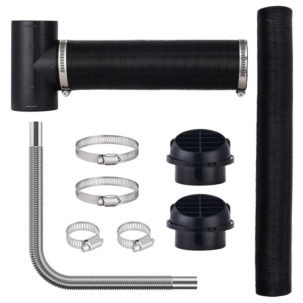 Diesel Heater Pipe Ducting Set, 3" Extendable Air Duct Hose, 1" Stainless Steel Exhaust Pipe, 2 Air Vents, Tee Air Outlet Connector and Hose Clamps,