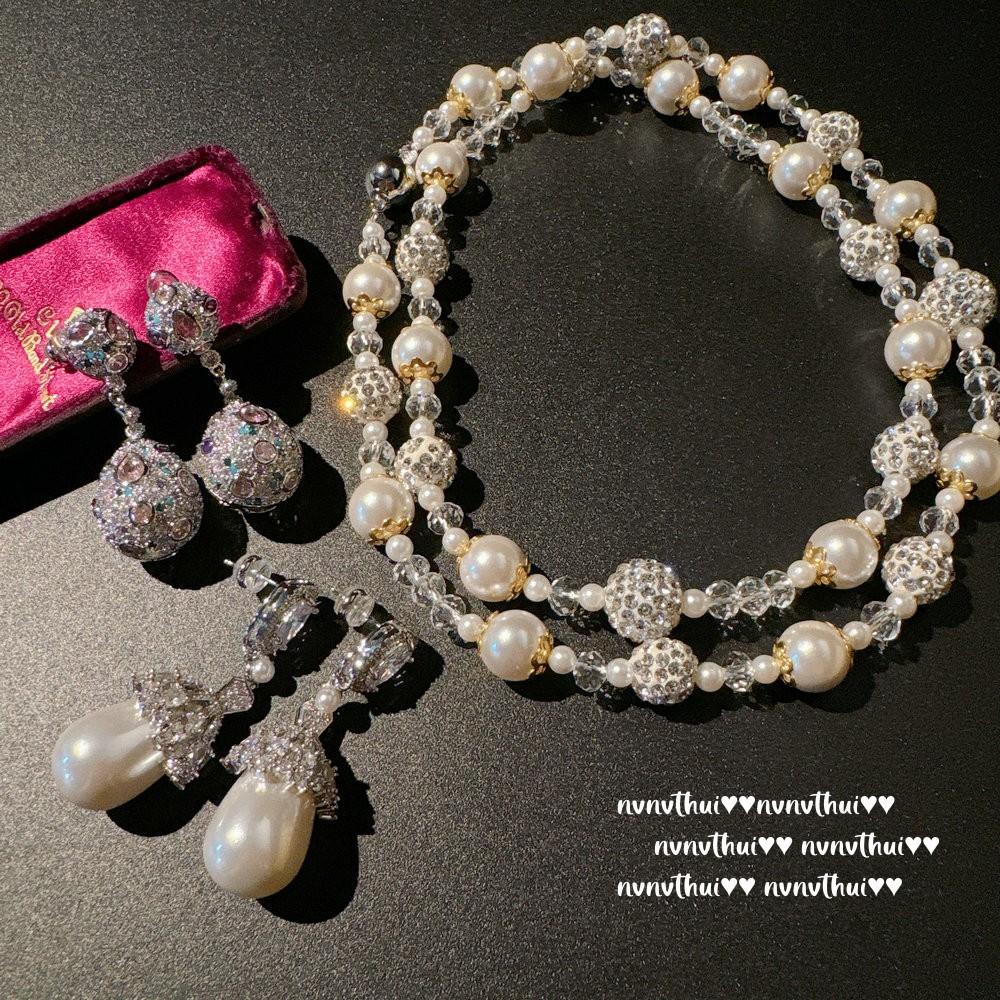 Mermaid Tears, Sunset Water Drop Diamond Ball Crystal Pearl Necklace, Fairy Water Drop Zircon Earrings.
