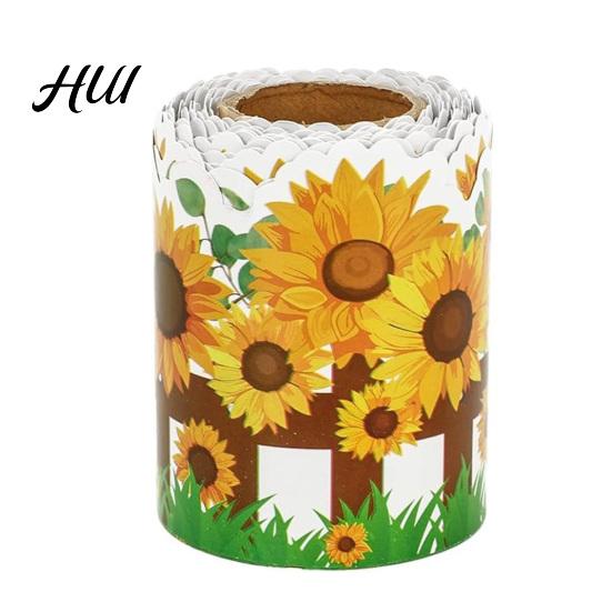 Decorative Tape for Home Office Sunflower Bulletin Board Border Roll Self-Adhesive Classroom Decor Roll-up Borders Floral Trim Blackboard Whiteboard D