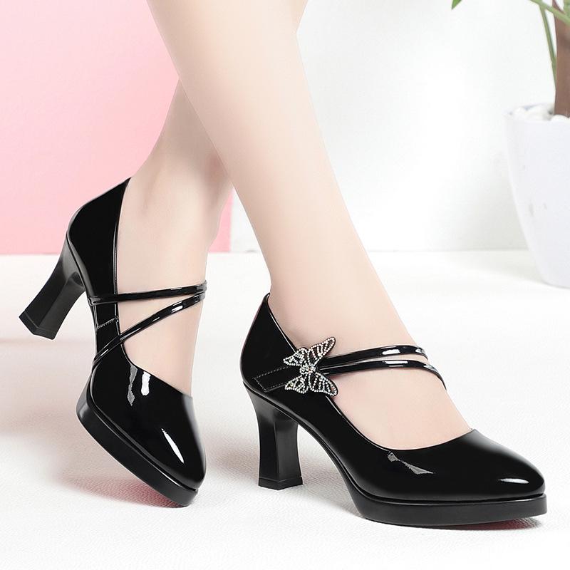 Qipao Women's Chunky Heel Leather Platform Shoes