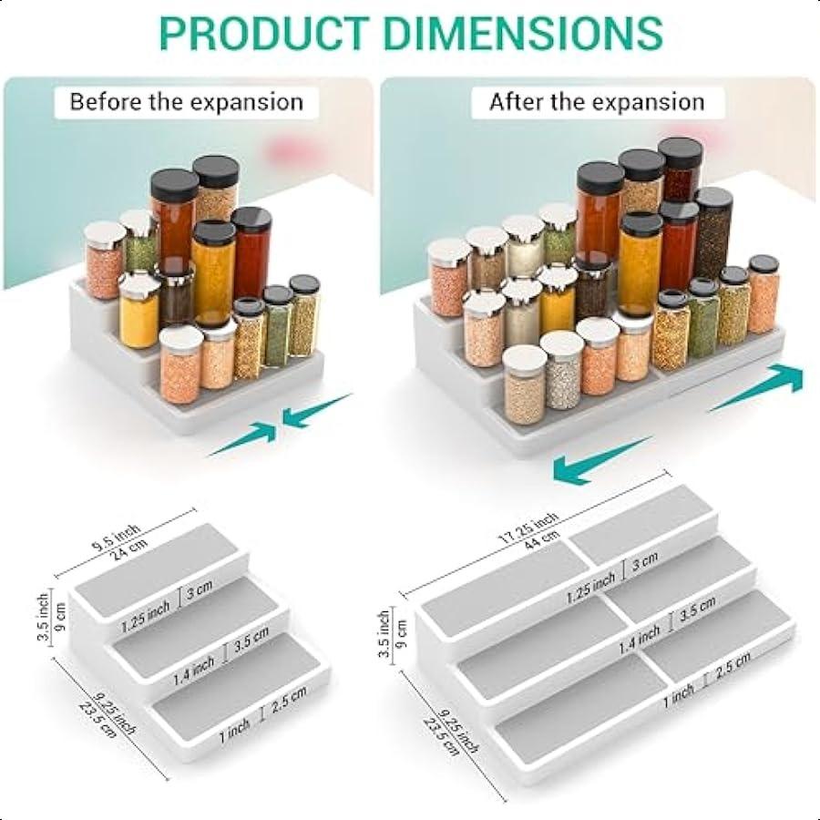 Pack of 2 3Tier Spice Racks Expandable and NonSkid Ideal as Medicine Cabinet Organizers Kitchen Shelf Pantry Organizer and Seas
