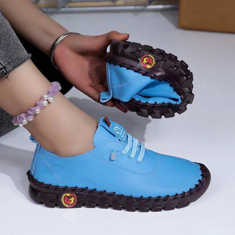 Women Sneakers 2025 New Lightweight Soft Sneakers Women Hand Sewing Thread Mom Shoes Comfortable Slip on Loafers Shoes for Women