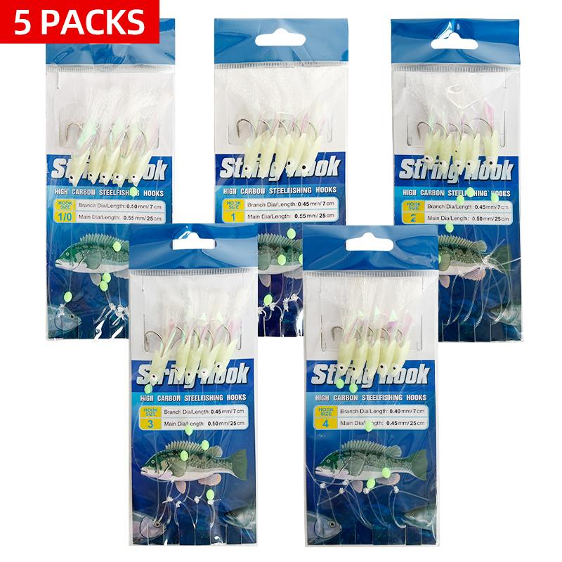MIX 5PCS/BAG 5 Hooks Sabiki Rigs Saltwater Fishing Lures Bait Rigs Real Fish Skin String Hook Mackerel Glow Sabiki Rigs