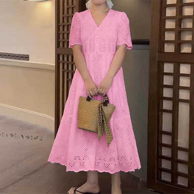 ZANZEA Women Elegant Crochet Patchwork Casual V-neck Short Sleeve Dress