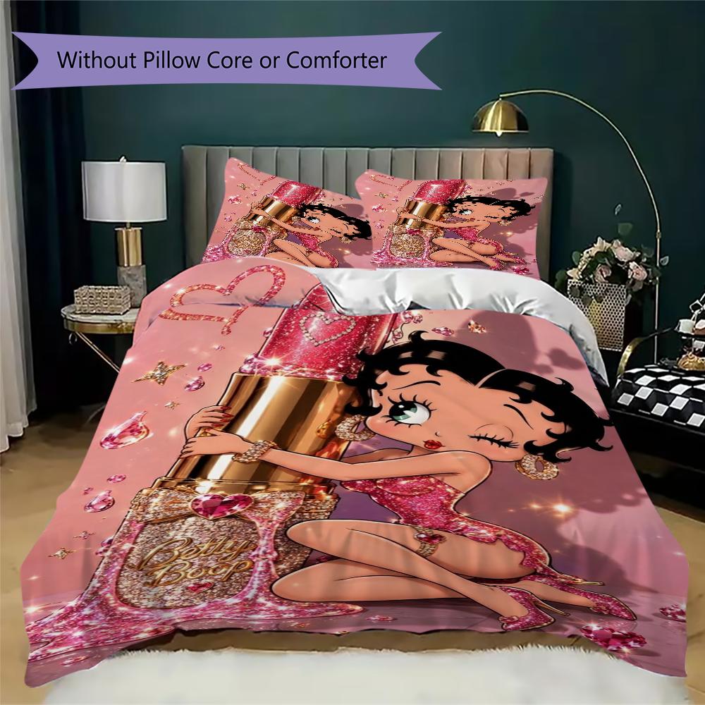 betty boop Pattern Bedding uilt Set uilt Cover Pillowcase Home Decoration Birthday Gift (1 * duvet cover + 2 * pillowcase without core)