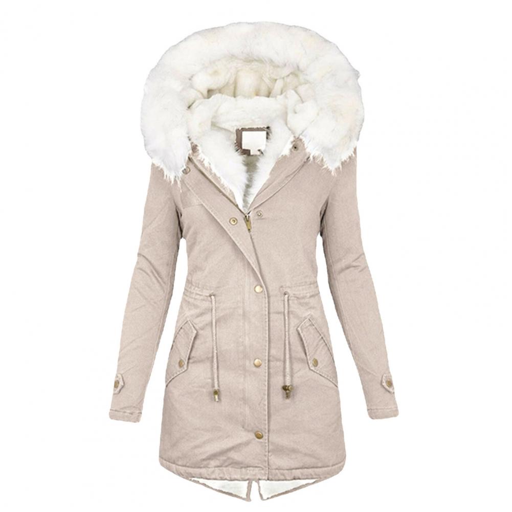 Classic Soft Zipper Buttons Closure Slim Fit Women Hooded Cotton Padded Mid-Length Overcoat Winter Jacket Cold Resistant