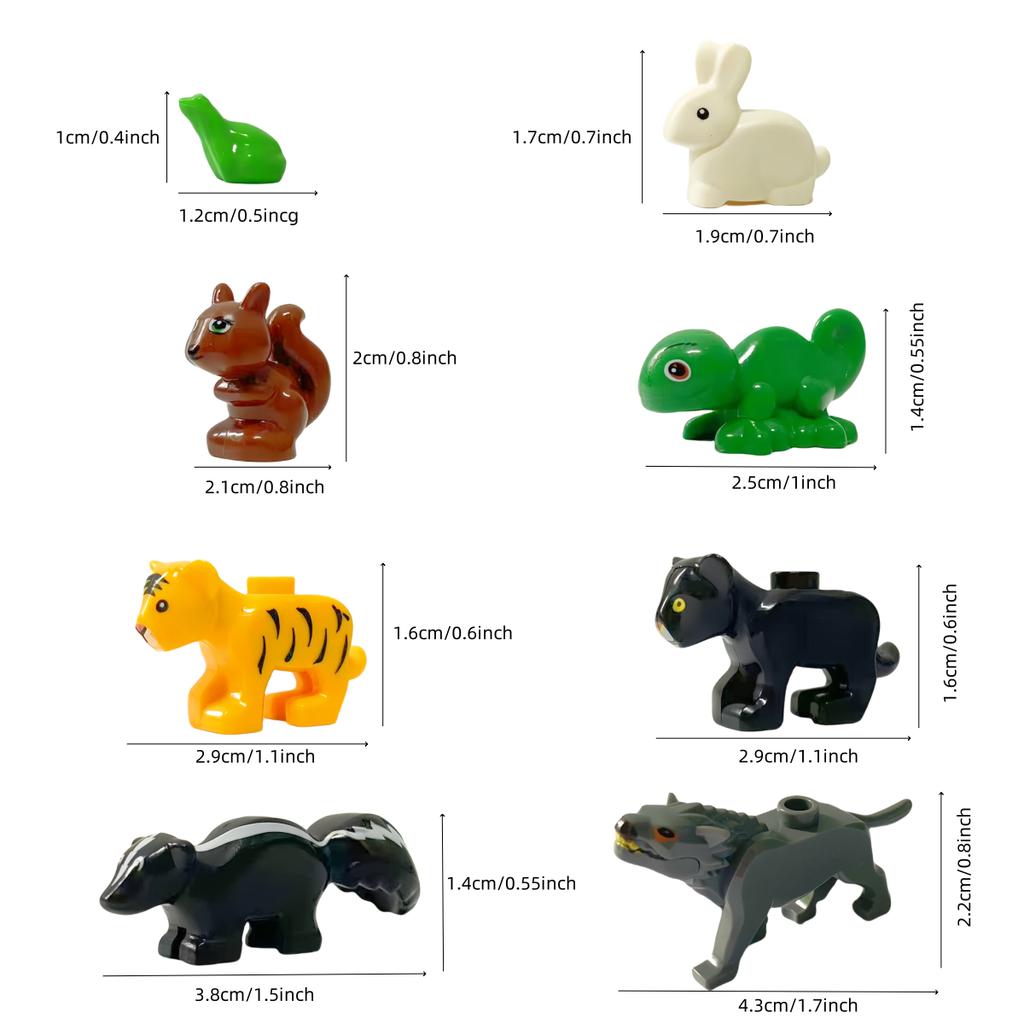 8pcs Forest Animals Asst MOC Building Blocks Set DIY Toys Wolf Skunk Tiger Leopard Squirrel Lizard Rabbit Frog Model Bricks