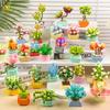 HUIQIBAO MOC מודל צמח סוקולנט פרחוני בעציץ אבני בניין DIY זר נצחי צמח נוי לשולחן הבית לבנה מתנה לילדה צעצוע לילדים