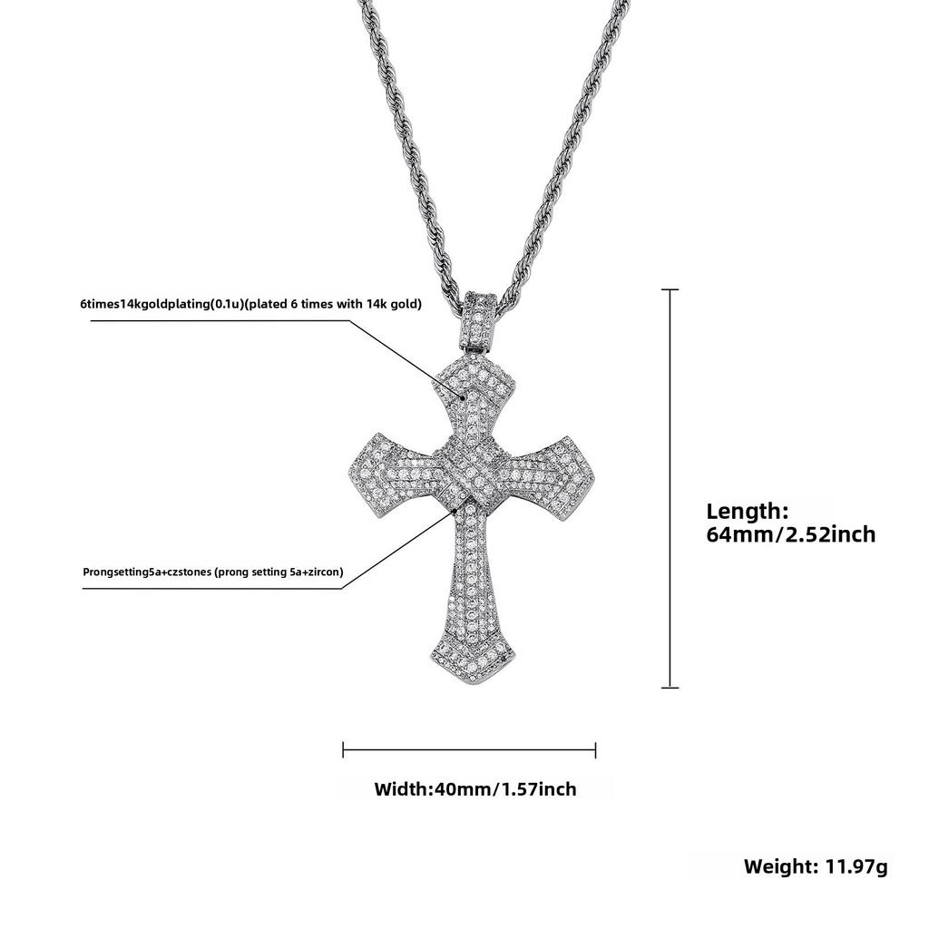 Zircon Cross Pendant Necklace Stylish Unisex Jewelry for Men Women Fashion Accessories Gift