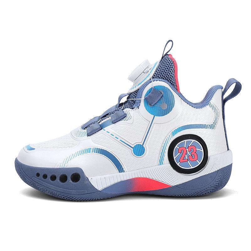 Summer breathable youth basketball professional actual student sneakers rotating button raw sneakers