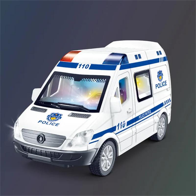 1:32 Hospital Rescue Ambulance Police Diecast Car Model with Pull Back Sound Light Toys Gifts BoysToy Car Gift for Kids