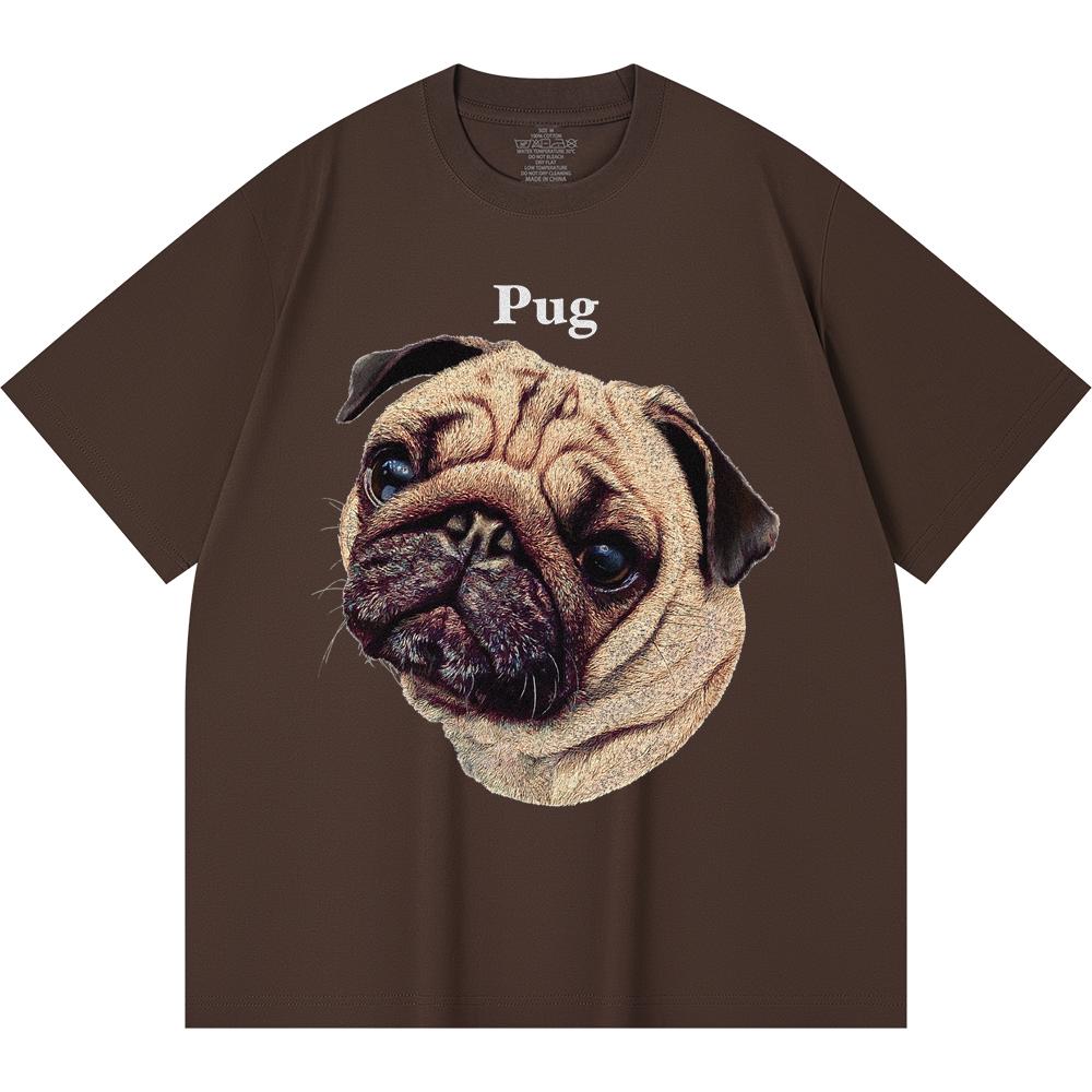 230GSM 100% Cotton T-Shirt Pug Print Tees Funny Harajuku Style Combed Cotton Tshirt