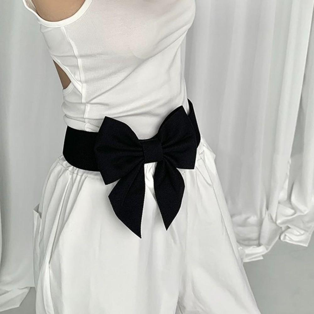 Elastic Wide Waistband Soft Evening Dress Belt Vintage Large Bow Belt  Skirt Accessories