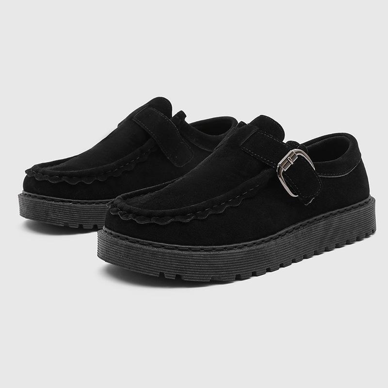 2025 Autumn New Thick-soled Loafu Kangaroo Shoes Men's One-pedal Flat-soled Muffin Bottom Belt Buckle Lazy Single Shoes