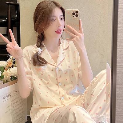 Elegant Flowers Print Three-piece Pajamas for Women Simulated Silk Classic Female Casual Lounge  New Spring Lady Sleepwear