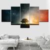 The Tree with Starry Sky Landscape 5 Piece Canvas Wallpapers Modern Poster Modular Art Painting for Living Room Home Decor
