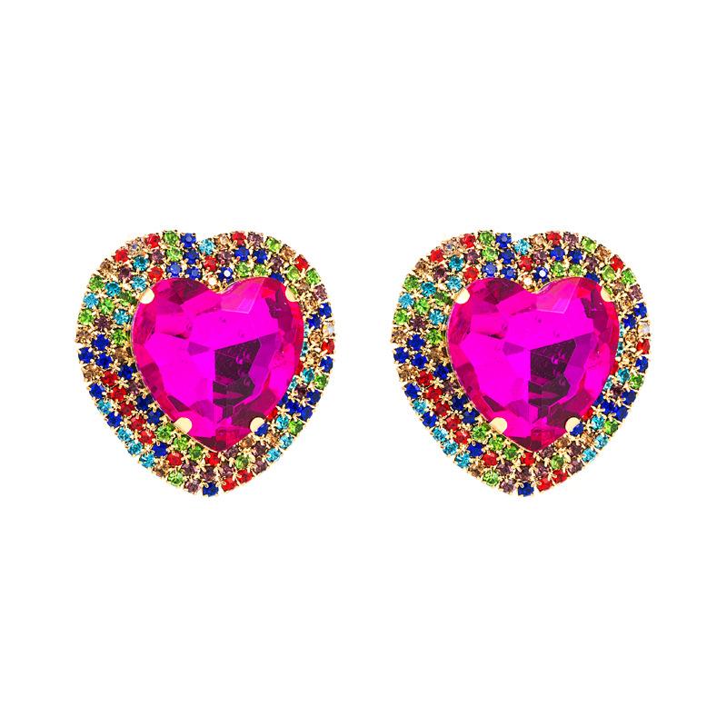 Women's Stud Earring Exaggerated Alloy Crystal Heart Earrings Super Flashing Personality Earrings