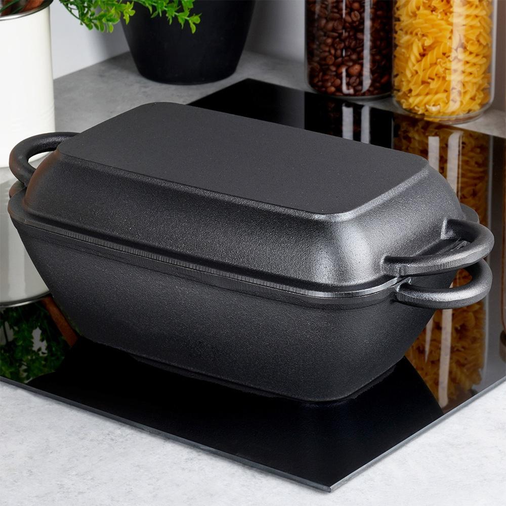 Cast Iron Roasting Pan, Goose Pot, Meat Roasting Dish 2 in 1