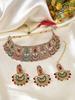 Graceful Curve Shaped Gold Plated AD Stones Choker Necklace Set With Earring And Maangtika | Jewellery Set For Women