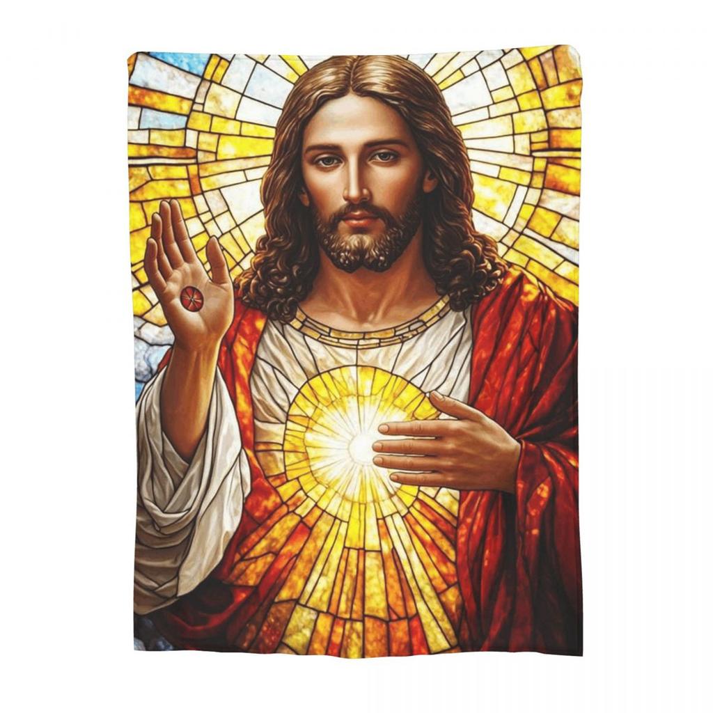 Jesus Christ Angelic Heart Religious Blankets Soft Warm Flannel Throw Blanket Bedding for Bed Living Room Picnic Travel Sofa