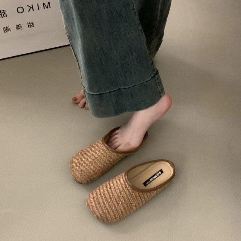 Niche retro flat-bottomed half-slippers casual shoes single shoes spring and summer women's shoes