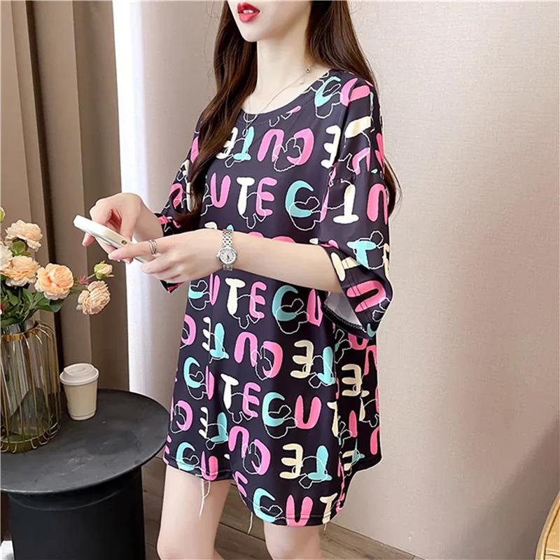 Sommer Vintage Print T-Shirt Mode Damen Übergroß Grafik Langarm T-Shirts Y2k Oberteile Harajuku Hip Hop Streetwear Jugend