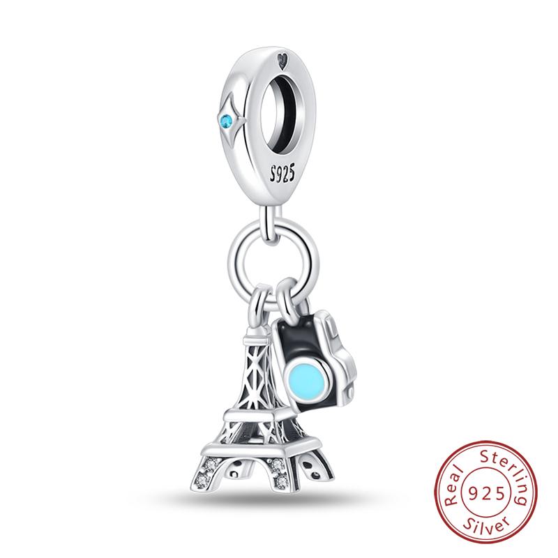 

Copper Fashion Travel Suitcase Camera Eiffel Tower Charms Pendants Fit Original Bracelets Diy Jewelry