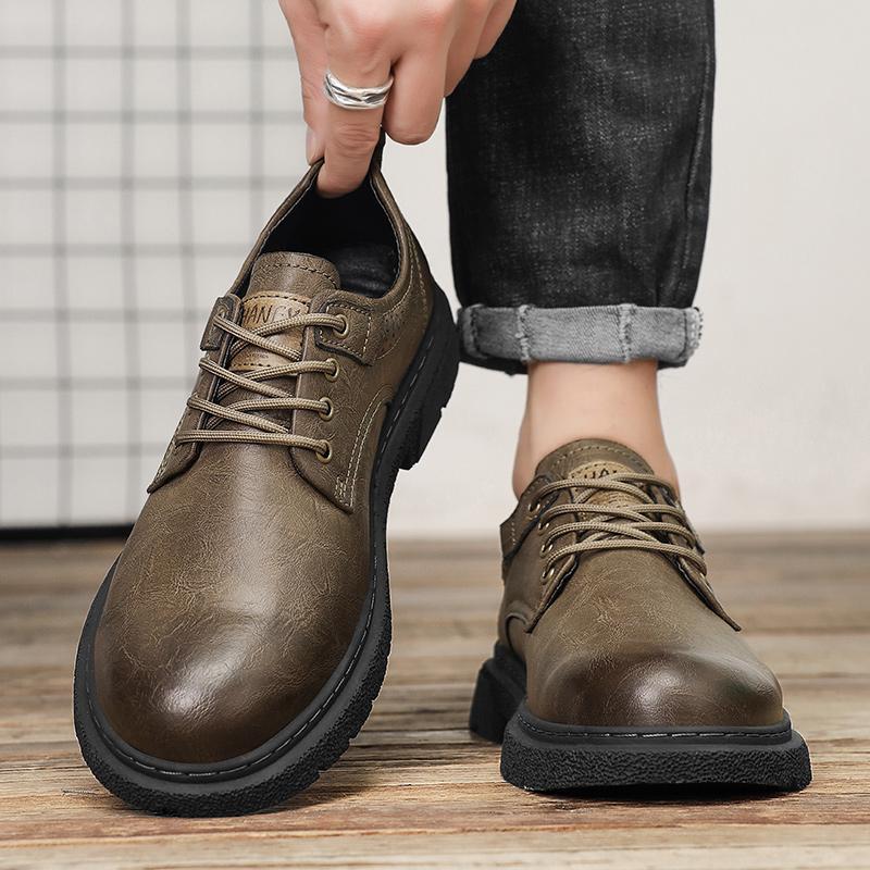 Trendy Brand Men's Genuine Leather Shoes Retro Classic Low Top Shoes Men's Office Business Shoes Lace Up Casual Shoes