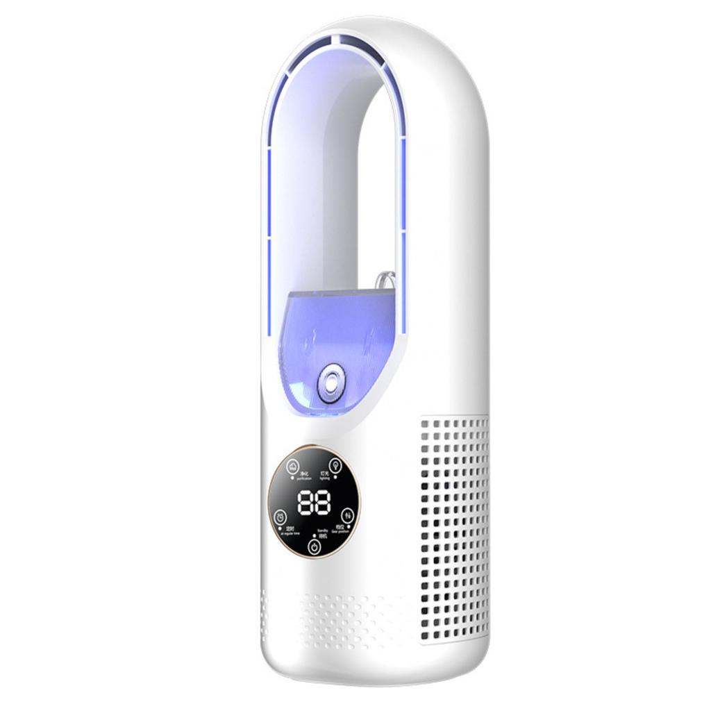 Ventilatore Portatile Aria Condizionata, Ventilatore a Torre USB, Ventilatore da Scrivania Senza Pale - Raffreddamento a Nebbia d'Acqua, Luce Ambientale LED a Sette Colori, Timer e Spegnimento Intelligente