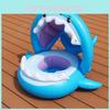 Inflatable Shark Seat Ring Kids Sunshade Shark Yacht Baby Toddler Swimming Handle Seat Ring