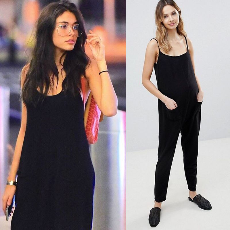 

Beer Girl Same Style Street Shooting Casual and Comfortable Loose Black Camisole Harem Drop Crotch Pants Casual Jumpsuit Pants Female Black Stretch Cotton-Polyester Suspenders L