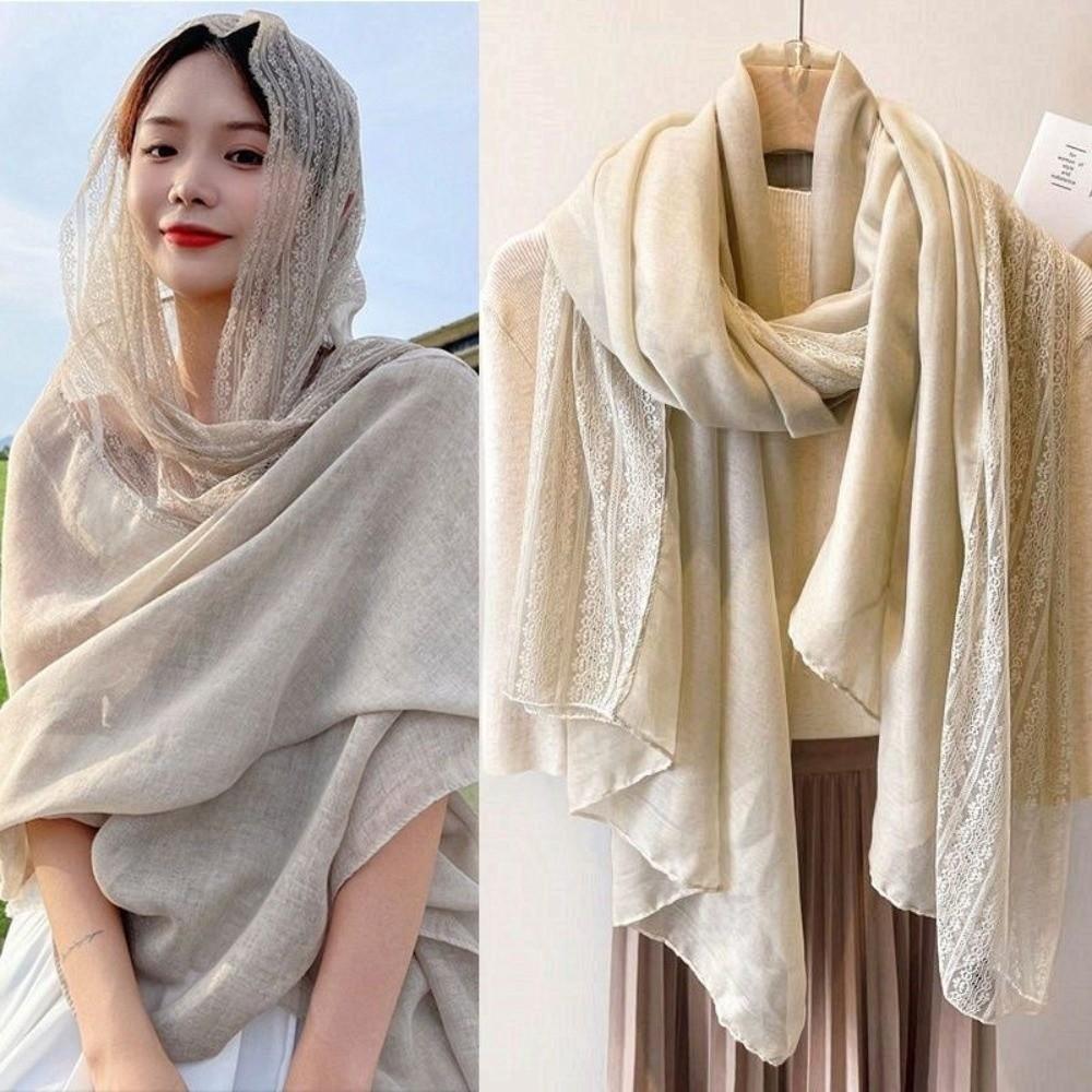 Fashionable Versatile Linen Scarf Thin Elegant Lace Scarf Breathable Sun Protection Silk Scarf Summer Spring Autumn for Women