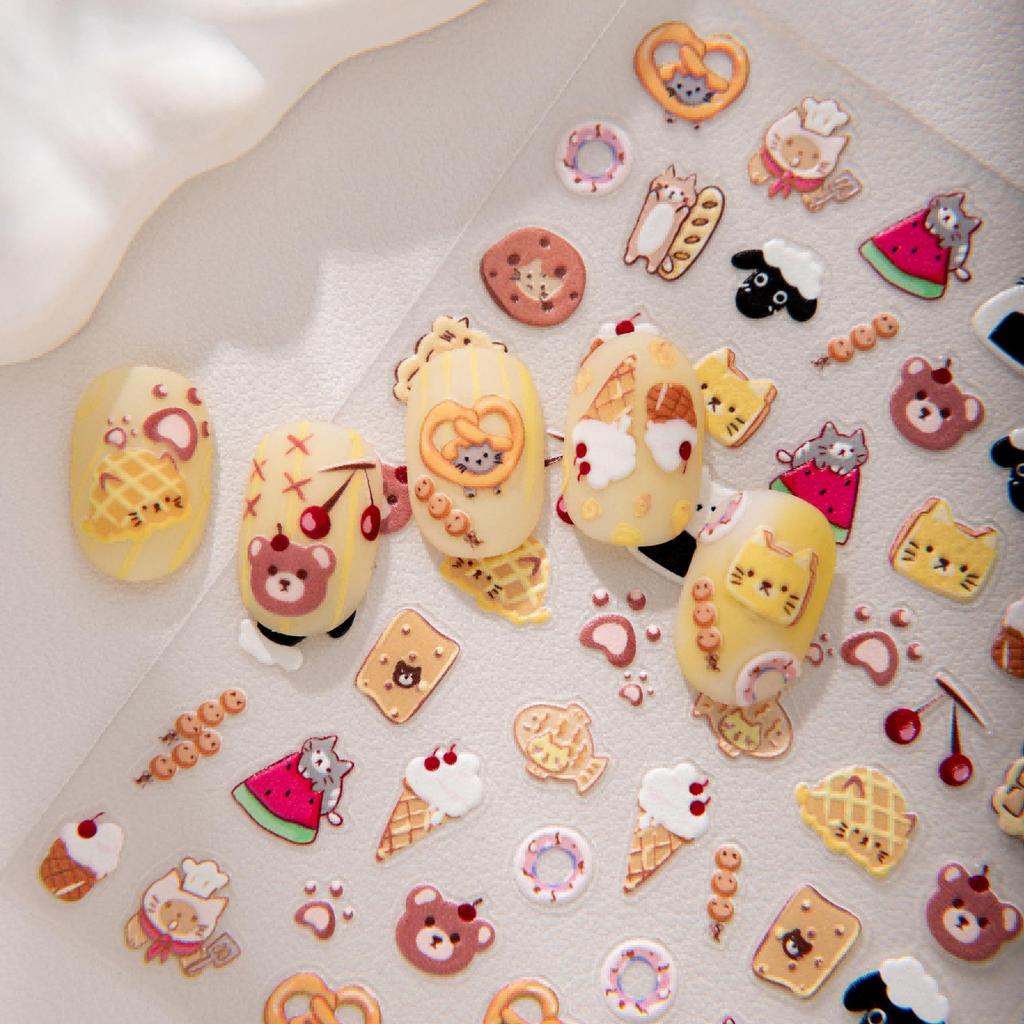 Cyansea 3D Cartoon Dessert Kitten & Lamb Nail Art & Phone Stickers