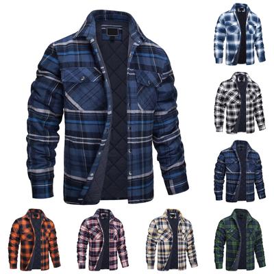 Men's Autumn/Winter Long Sleeve Lapel Plaid H Thickened Shirt Jacket
