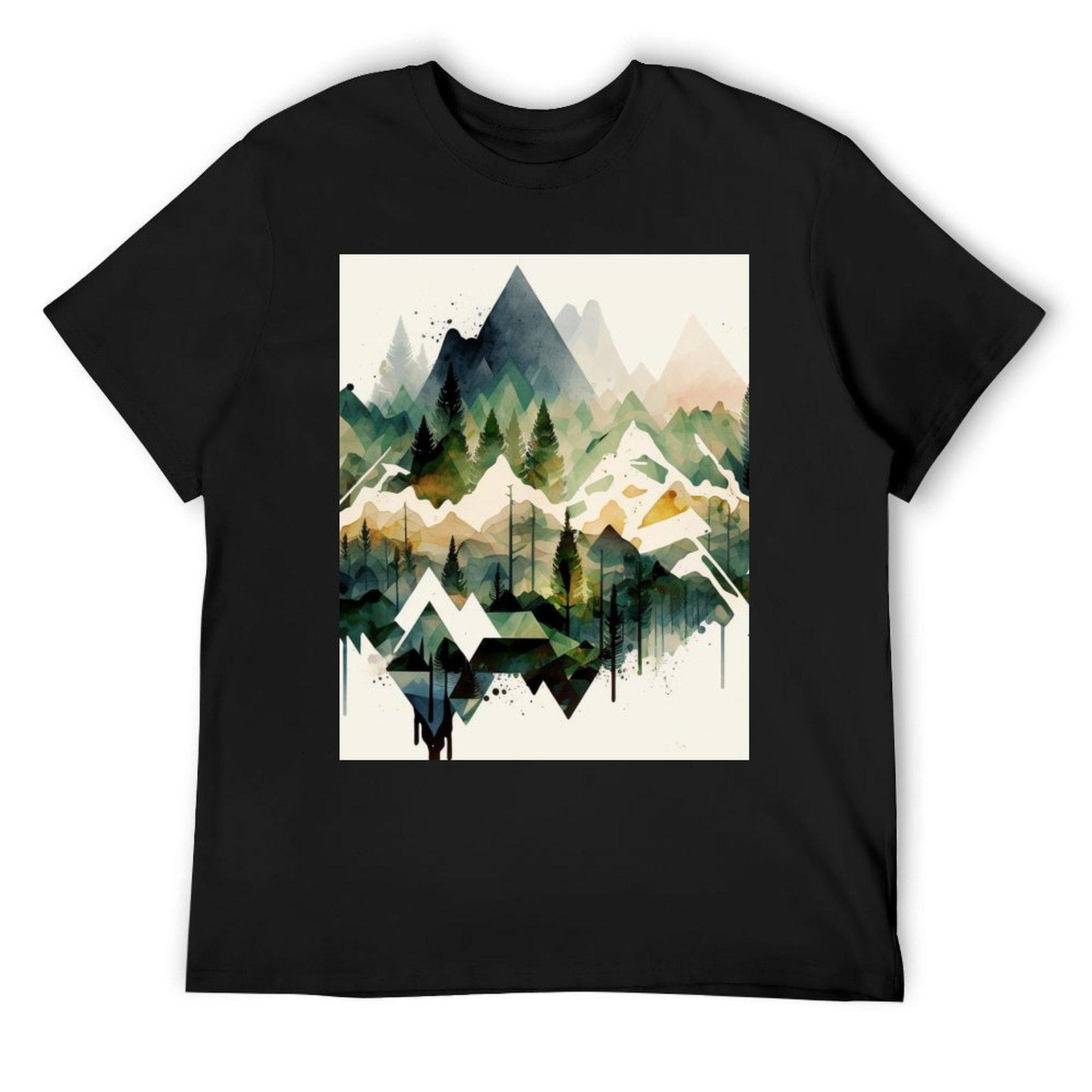 

mountain geometric shapes watercolor T-Shirt new edition essential t shirt summer clothes Men s t shirts 4XL