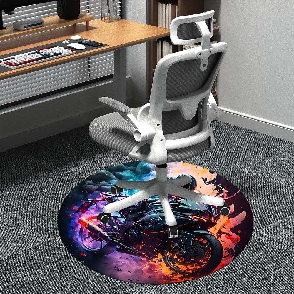 

1pc Motorcycle Flames Office Round Area Rug, Indoor Mat Suitable ForOffice, Under Office Chairs Bedroom Living Room Home Decor, Room Deco T118 80cm by 80cm