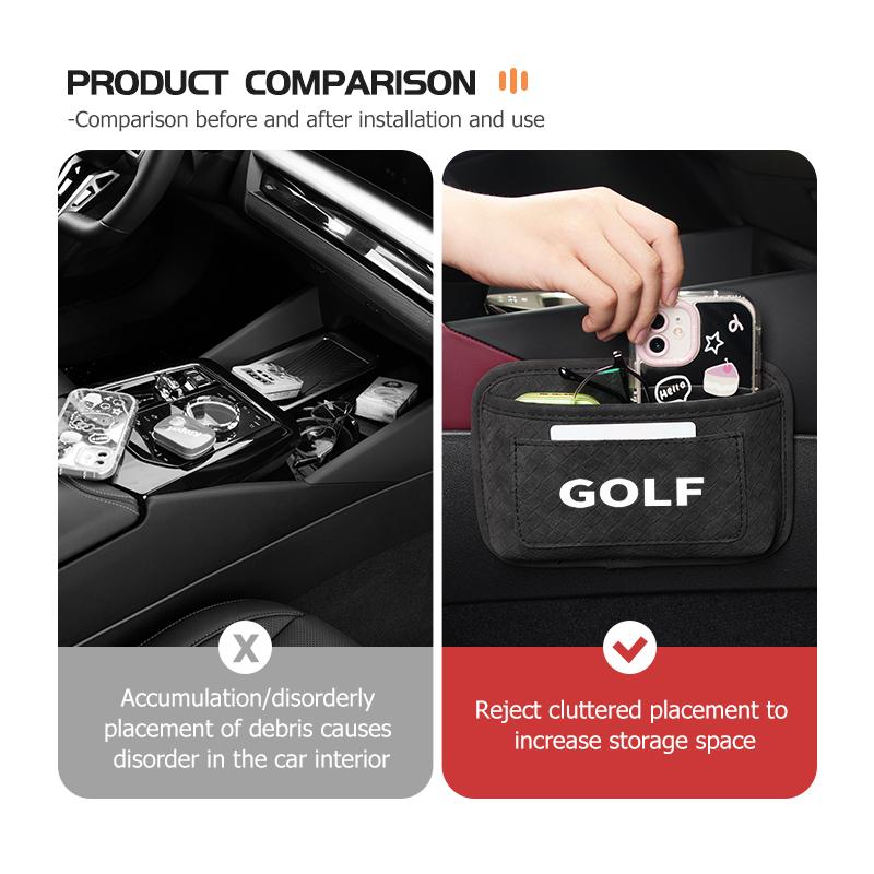 BSP1 Emblems Car Plaid Adhesive Hanging Bag Pocket Phone Glasses Storage Case For Volkswagen VW Tiguan Scirocco Sagitar Magotan 4 5 6 zk2