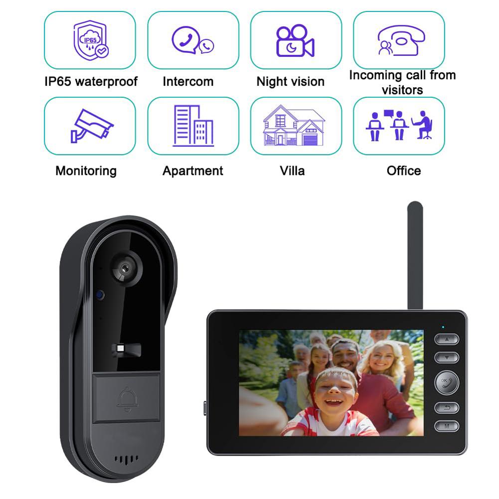 Wireless Doorbell Camera 1080P Doorbell with Camera 4.3inch Screen for Home Office