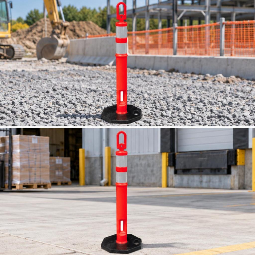 Flexible Traffic Bollard with Rubber Base High Visibility Warning Post