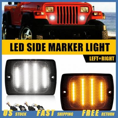 Clear Front Fender Turn Signal W/ Amber LED Light for 1987-1995 Jeep Wrangler YJ