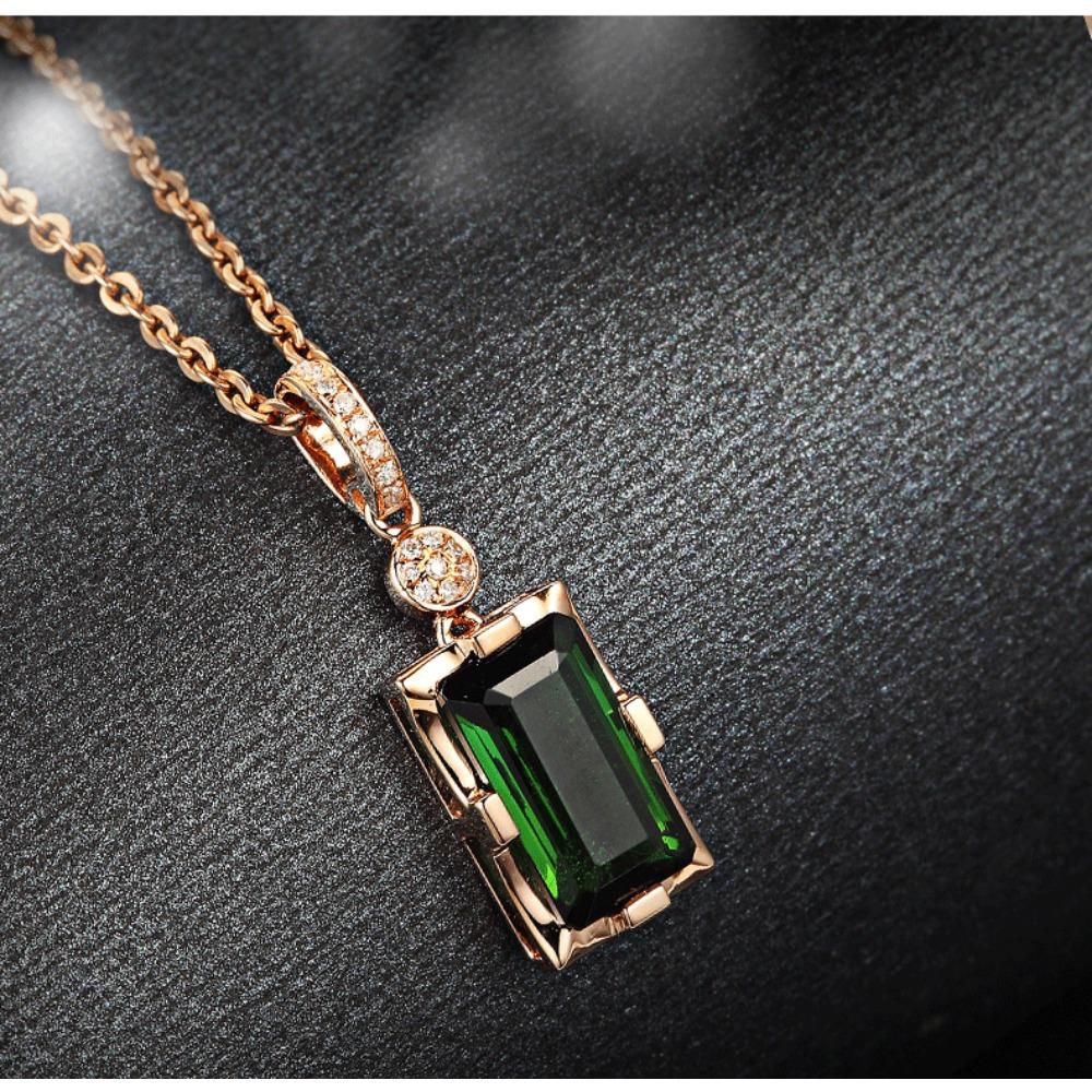 18K Rose Gold Plated Synthetic Emerald Pendant Necklace Elegant Jewelry Gift for Women