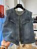 Women's Chic Denim Vest - Versatile Round Neck, Single-Breasted, Casual Spring/Summer Style