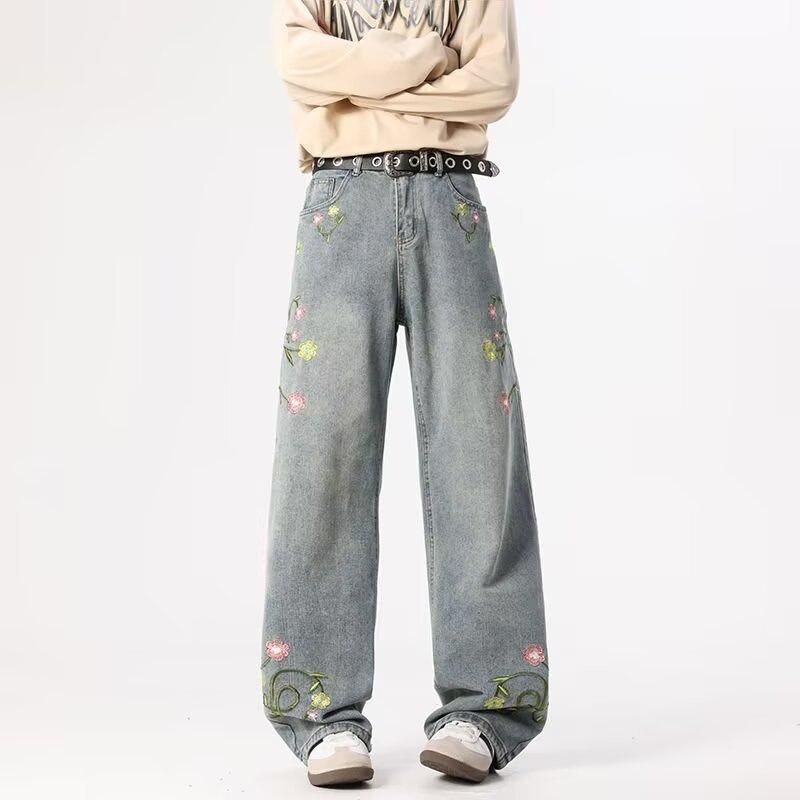 High Street Jeans Men's Autumn Retro Embroidered Jeans Men's New Men's Casual Pants
