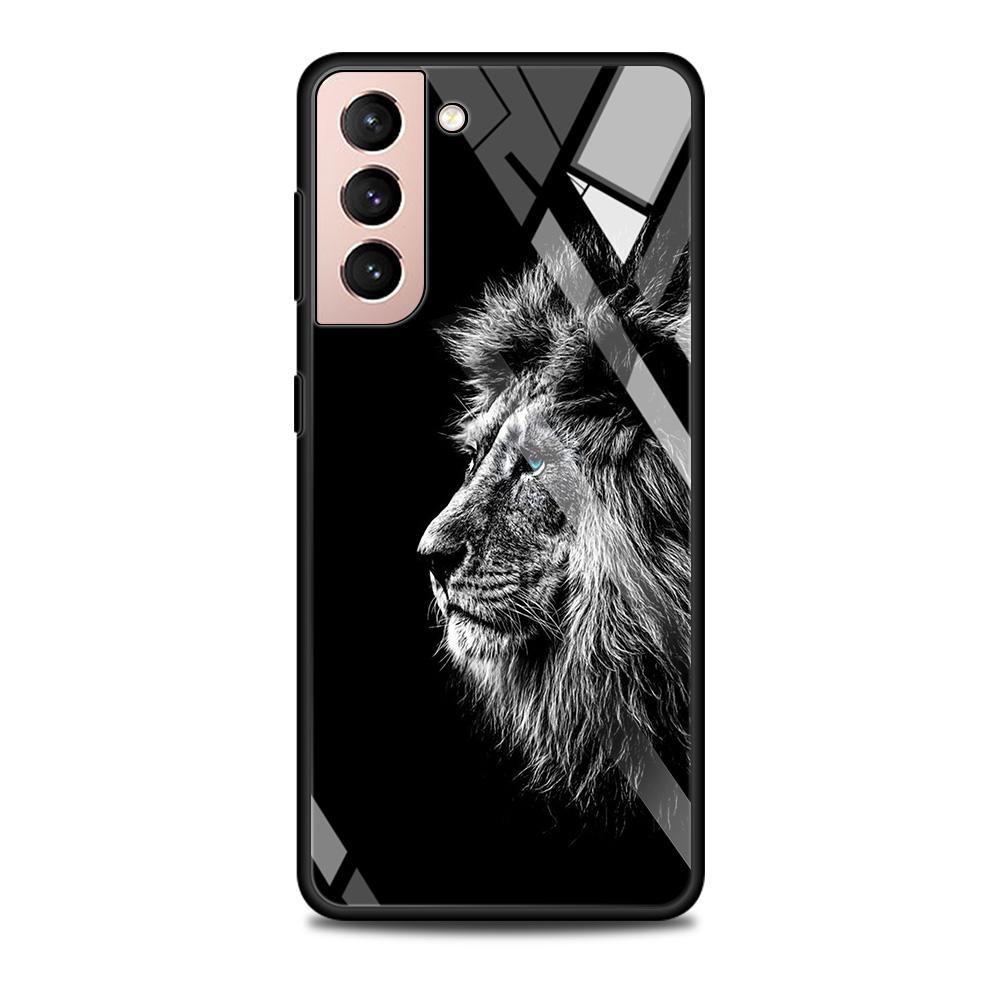 Tempered Glass Case For Samsung Galaxy S22 S20 S21 FE S10 S9 S8 Plus Ultra S10Lite Wolf Dog Cat Bird Lion Tiger Animal Shell