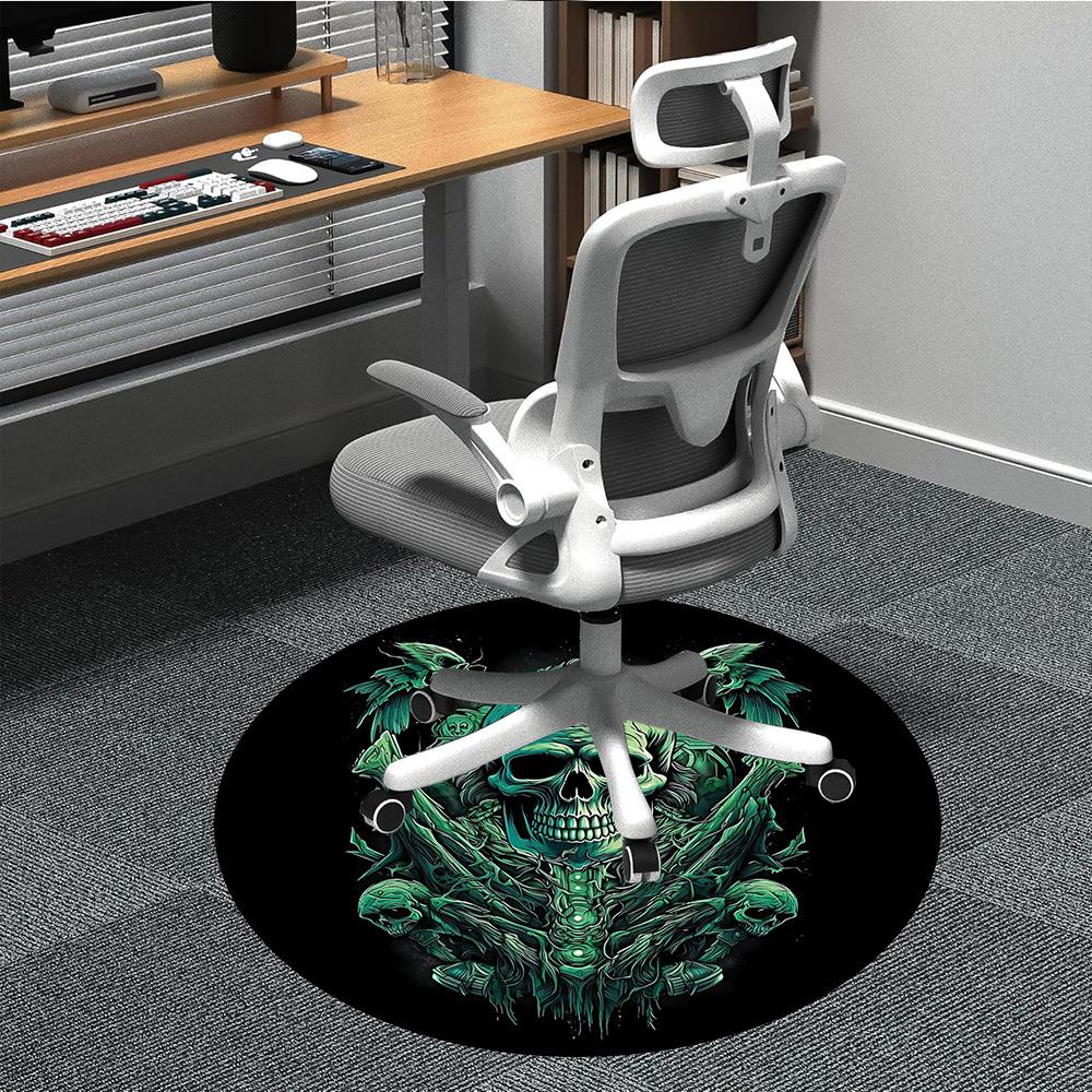 1pc Gothic Skull Carpet for Office Non-Slip, Round Carpet, Soft & Comfortable, Carpet for Office, Lightweight Round Floor Mat