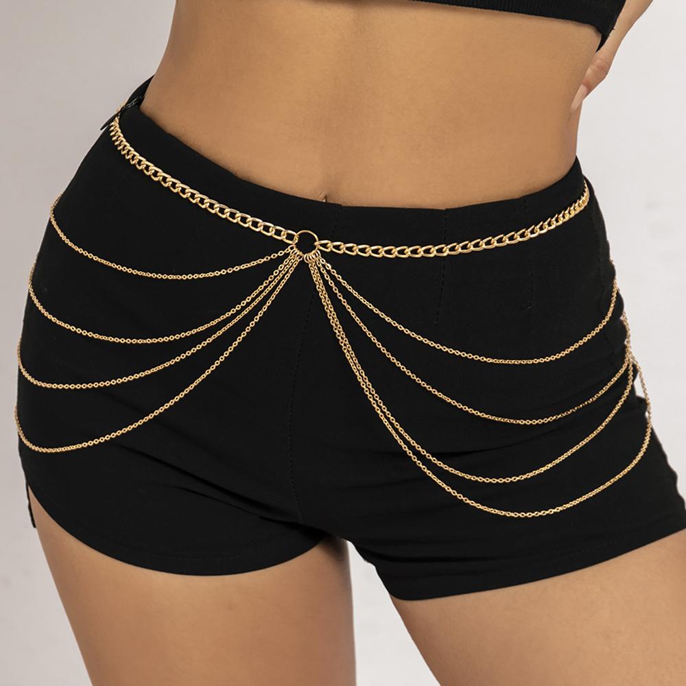 IngeSight.Z New Multi-layer Tassel Hip High Waist Chain For Women Gold Color Metal Chain Waistband Party Dress Belts Accessorie